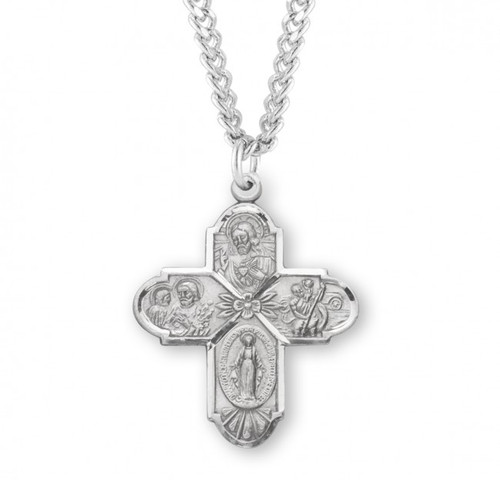 Sterling Silver 4-Way Medal with Flower Center - 24" Chain