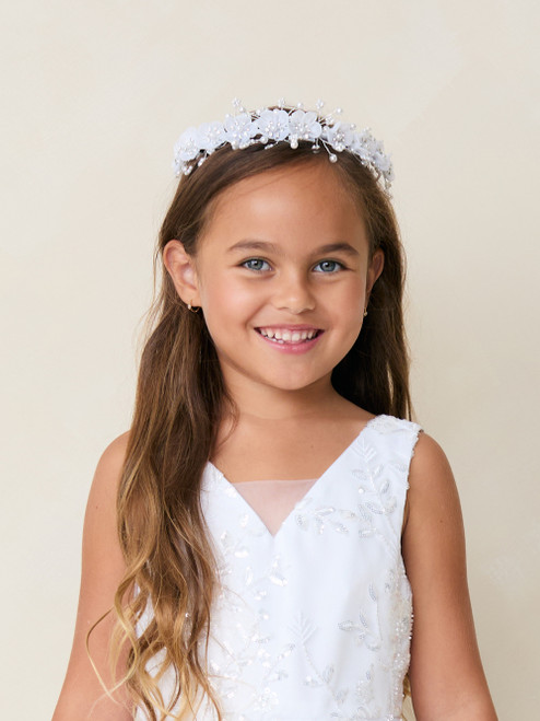 Communion Headpiece - Wreath with Organza Flowers and Pearls