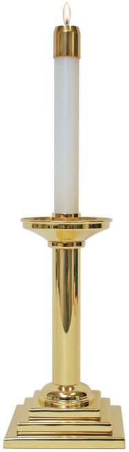 Solid brass. 10˝H., 5˝ 3 step base, 1-1/8˝ socket. Candle not included.