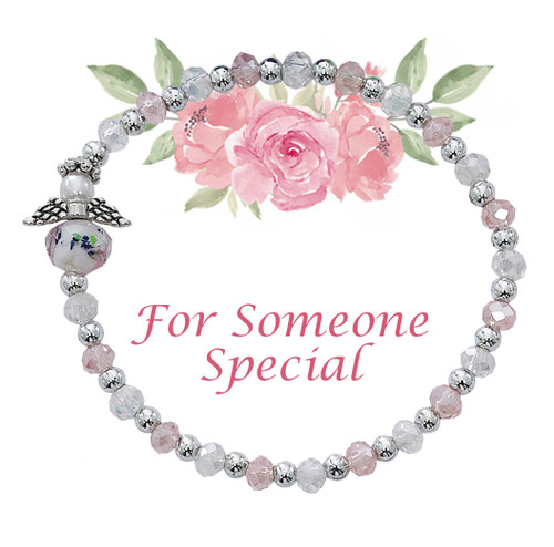 Pink and Crystal Youth Angel Stretch Bracelet