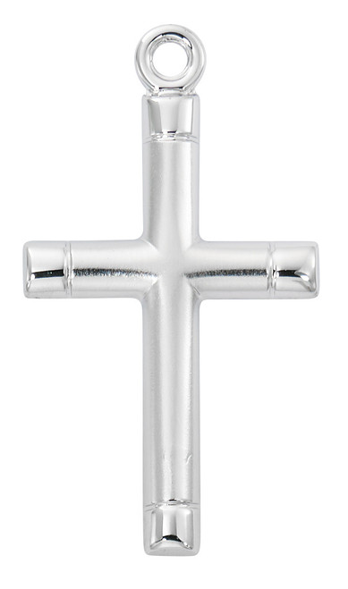 Sterling Silver Cross Pendant with Polished Tips - 24" Chain