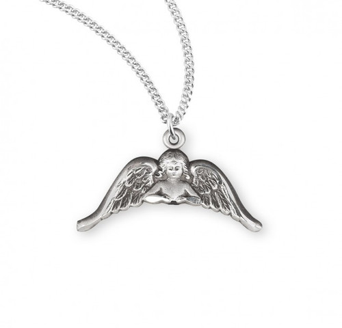 Sterling Silver Guardian Angel Cut-Out Charm - 18" Chain