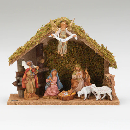7pc Nativity Set with Traditional Italian Stable - 5" Scale