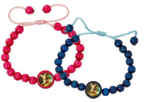 Wood Bead Guardian Angel Two-Decade Rosary Bracelet 