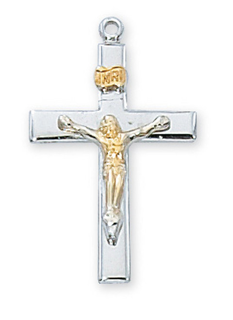 Rhodium Plated Two-Tone Crucifix 