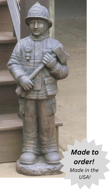 Firefighter Holding Axe Outdoor Cement Garden Statue - 34"