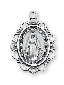 Sterling Silver or Gold-over Sterling Silver Scalloped Miraculous Medal - 16-18" Chain