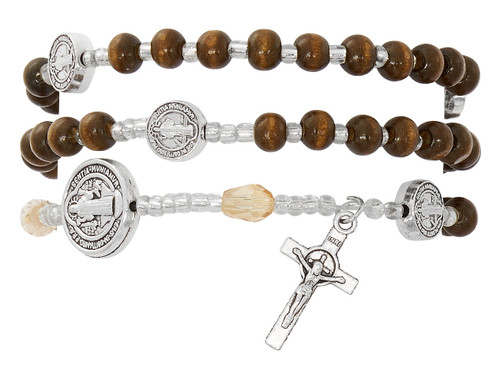 Brown Wood Bead St. Benedict Twistable Rosary Bracelet