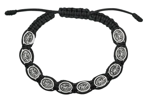 Adjustable Black Cord St. Michael Bracelet 