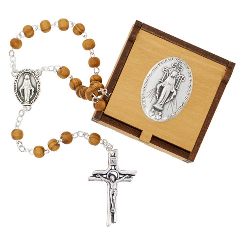 Olive Wood Our Lady of Grace Rosary with Wood Box