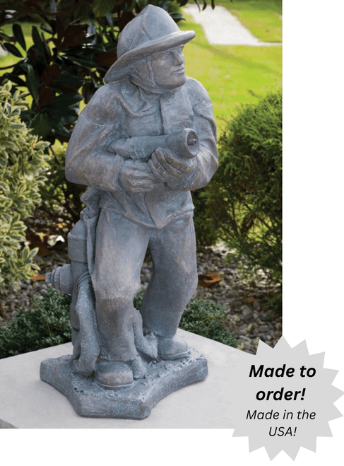 Firefighter with Hose Outdoor Cement Garden Statue - 36" 