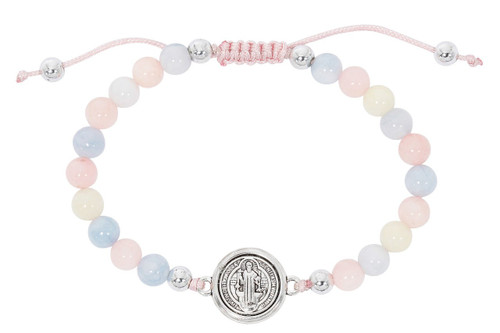 Adjustable Pastel Glass Bead Bracelet with St. Benedict Medal Adjustable Pastel Glass Bead Bracelet with St. Benedict Medal