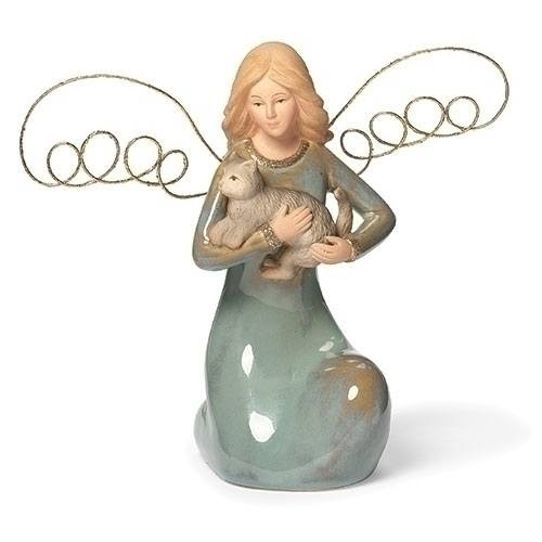 Angel with Cat – 5.25" Glazed Ceramic Figurine