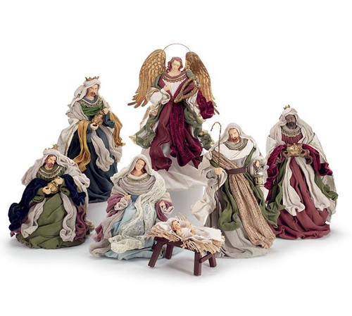 Fabric Nativity Set with Wooden Manger – 7 Piece - 14"
