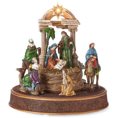 Lighted Musical Nativity Under an Arch with Rotating Kings and Shepherd