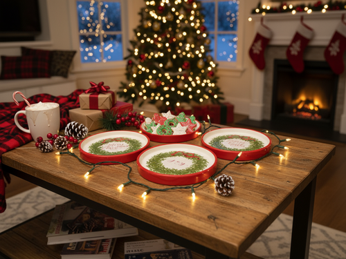 Christmas Wreath Plates - Set of 4 