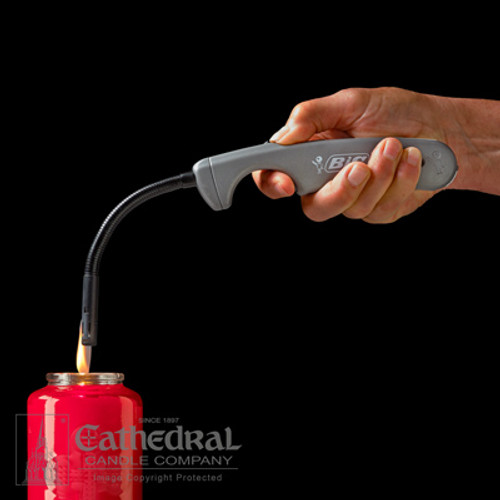 Easy to use disposable lighter. Features an flexible wand head specifically designed to easily reach down into the votive container. Eliminates potential problems caused by matches or broken lighting sticks. Retractable hook for easy storage.