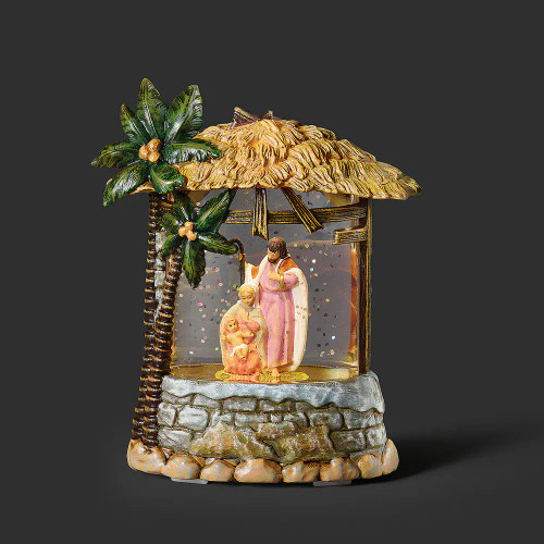 Fontanini Holy Family & Palm Tree Nativity Stable Glitterdome