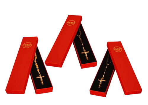 10MM Wood Rosary with Colored Corpus, Made in Italy 