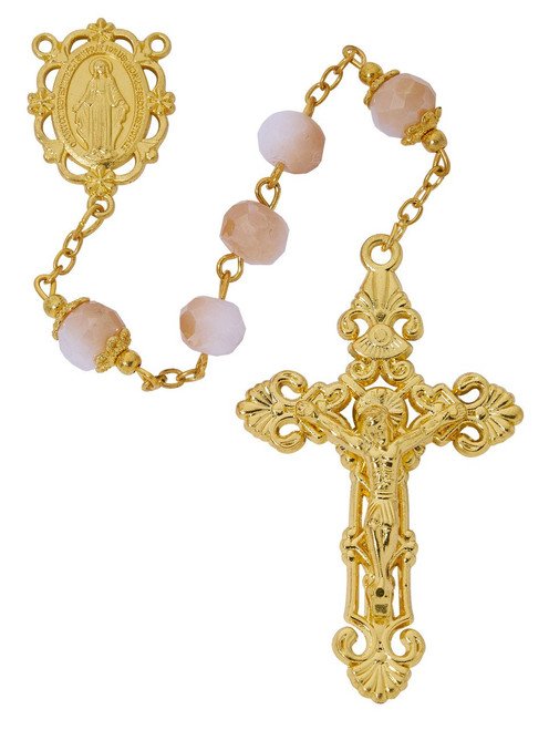 Pink Crystal with Gold Tone Crucifix 