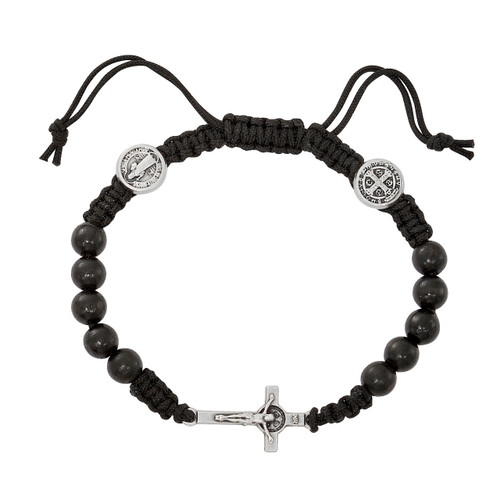 Black St. Benedict Rosary Corded Adjustable Bracelet