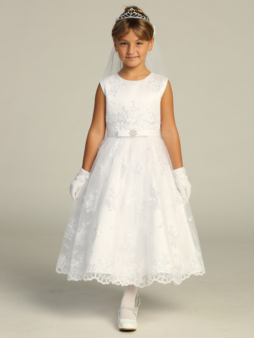 Communion Dress - Corded Embroidered Tulle with Sequins 