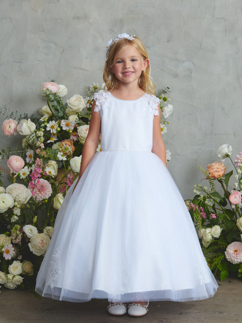 Communion Dress - Satin Bodice with Lace Applique 