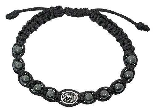 Hematite One Decade St. Michael Cord Rosary Bracelet 