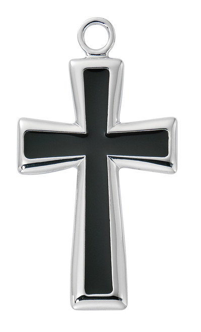 Sterling Silver Cross with Black Enamel 