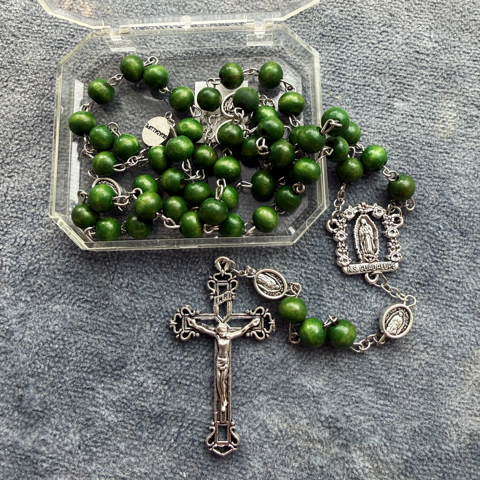 Green Wooden Our Lady of Guadalupe Rosary