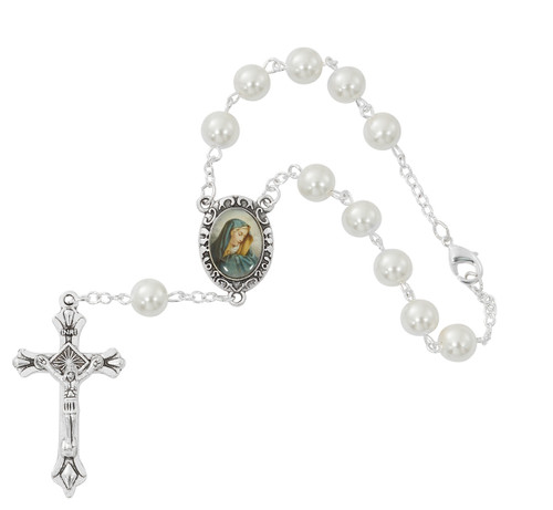 Pearl Bead Our Lady of Sorrows One-Decade Auto Rosary
