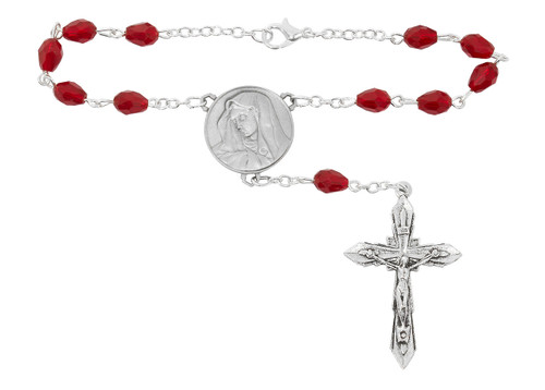 Red Crystal Our Lady of Sorrows One-Decade Auto Rosary