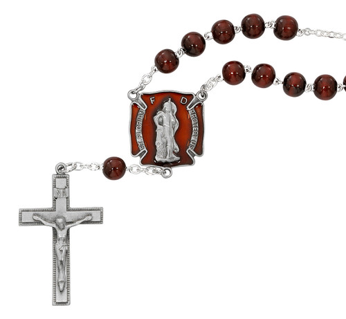 Red Wood Bead St. Florian One-Decade Auto Rosary