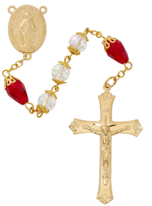 Double Capped Crystal Rosary with Red Crystal Teardrop Beads 