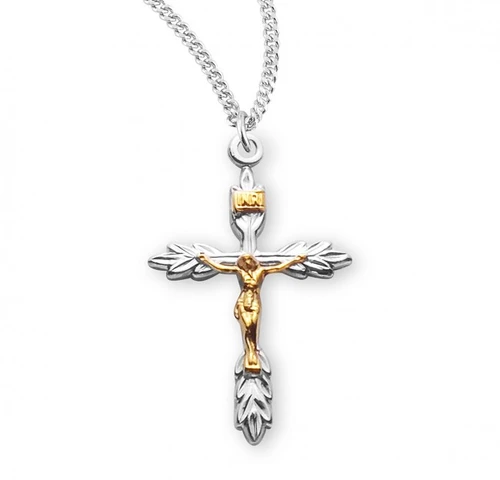 Sterling Silver Tu-Tone Wheat Crucifix - 18" Chain
