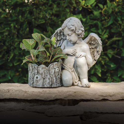 Cherub with Planter Garden Statue - 10" 