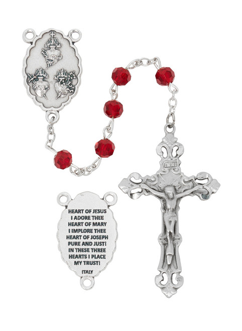 7MM Red Crystal "Three Hearts" Rosary 