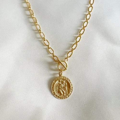 Gold-Filled St. Christopher Toggle Necklace - 18" Chain