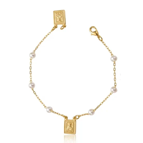 Gold-Plated Pearl Scapular Bracelet 