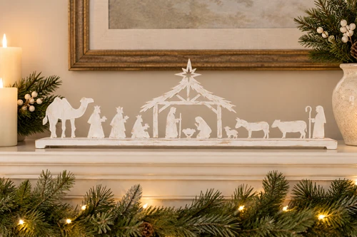 White & Gold Tin Nativity Silhouette