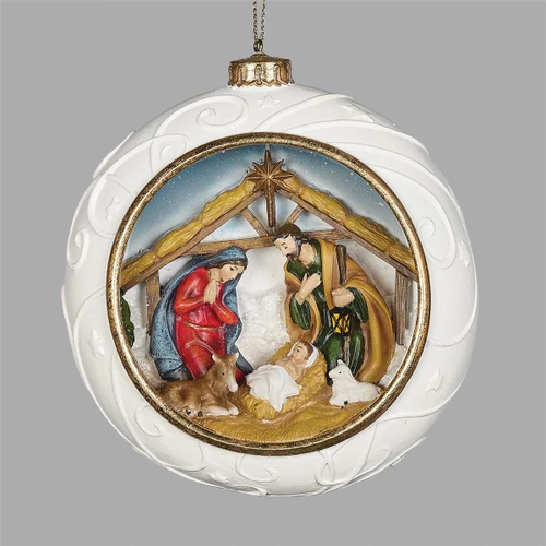Carved Holy Family Nativity Ornament 