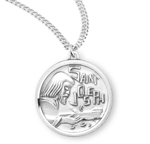 Sterling Silver Round St. Joseph the Worker Medal - 20" Chain