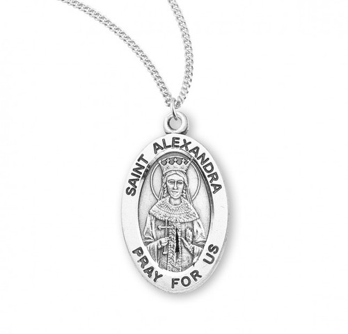 Patron Saint of Humanity ~ Sterling silver 7/8" oval medal with a 18" genuine rhodium plated chain. Medal comes in a deluxe velour gift box. Engraving option available.