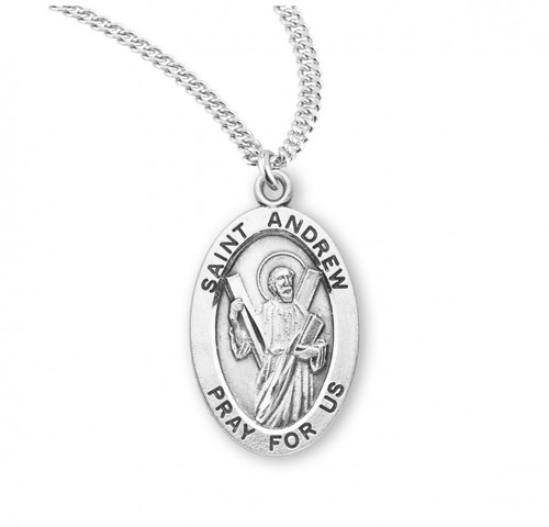 Sterling Silver Oval St. Andrew Medal - 20" Chain