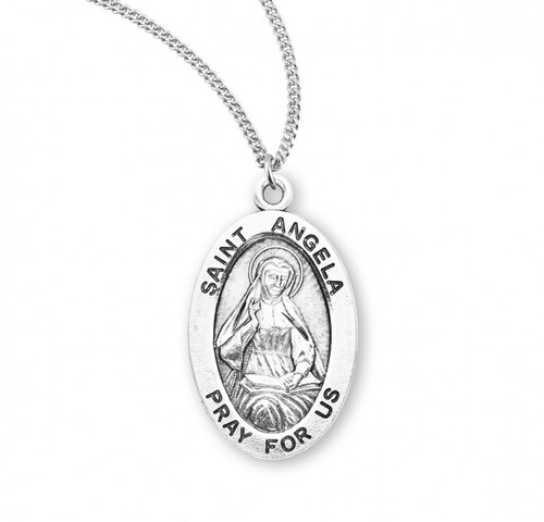 Sterling Silver Oval St. Angela Medal - 18" Chain