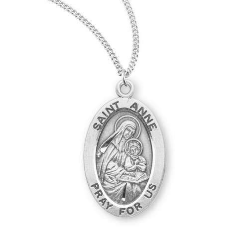 Sterling Silver Oval St. Anne Medal - 18" Chain
