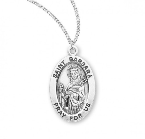 Sterling Silver Oval St. Barbara Medal - 18" Chain