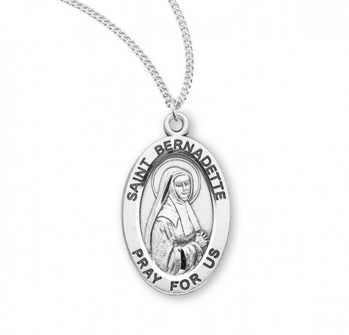 St Bernadette medal comes on a 18" Genuine rhodium plated fine curb chain.