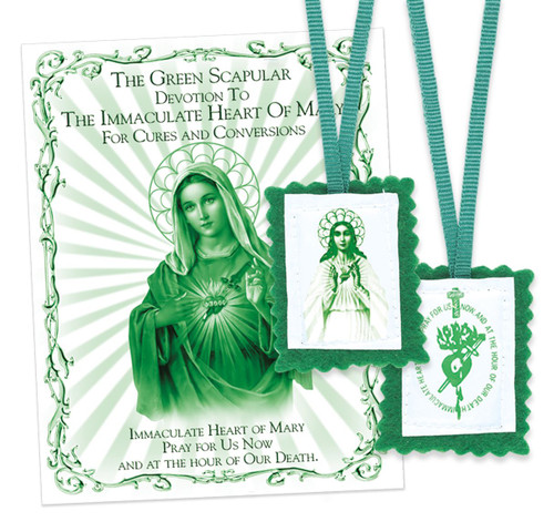 Green Scapular and Pamphlet - Available in English or Spanish