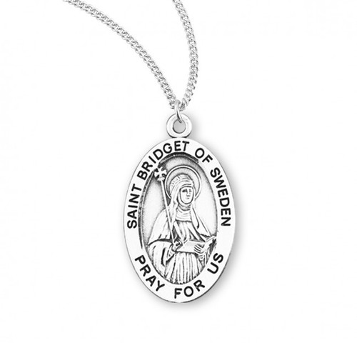 Sterling Silver Oval St. Bridget of Sweden Medal - 18" Chain